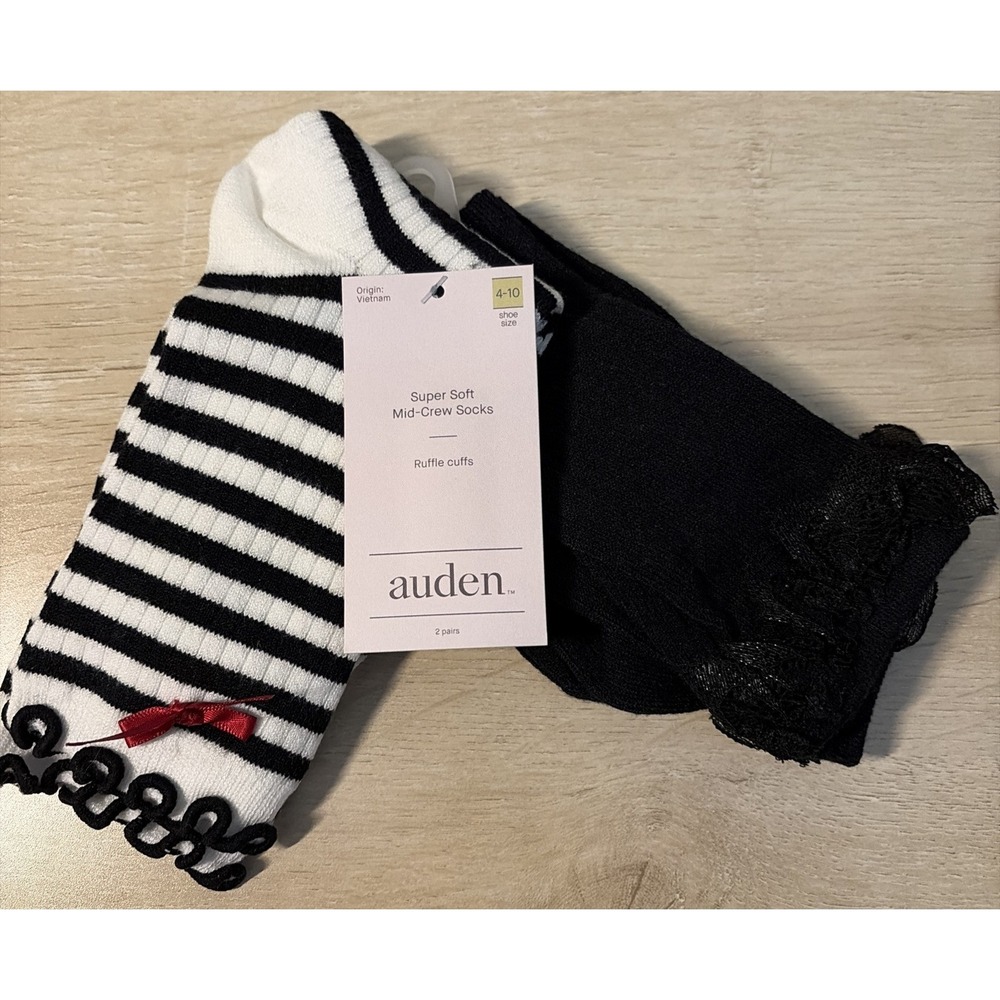 Auden Super Soft Mid-Crew Socks With Ruffle Cuffs & Bows
